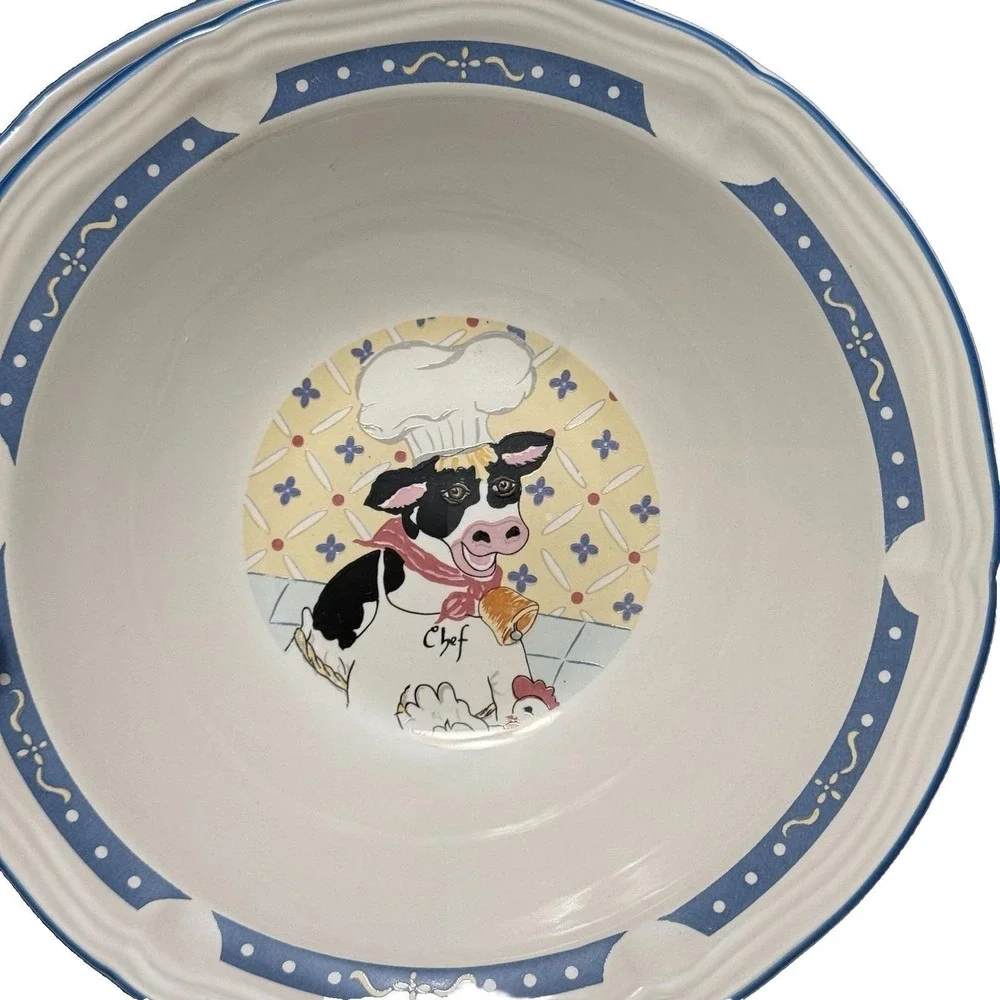 Vintage‎ Newcor Kitchen Kow Soup Cereal Bowls Set 4 Farm Cow Chicken 7